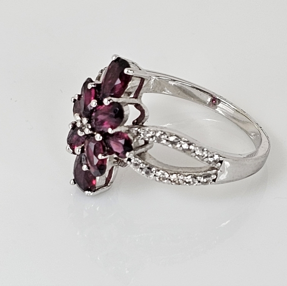 Genuine Rhodolite Garnet Cluster Ring Rhodium over Sterling Silver Size 8! - Picture 7 of 9